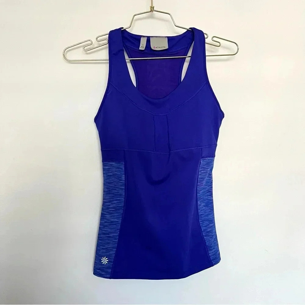 Athleta Space Dye Tank Top Size Small Blue Built in Bra Pockets at Back